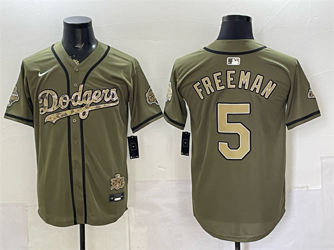 Men's Olive Los Angeles Dodgers #5 Freddie Freeman 2026 Armed Forces Day Stitched Baseball Jersey